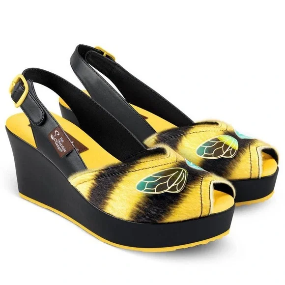 Chocolaticas Queen Bee Women's Mary Jane Slingback Wedge Sandal - Picture 1 of 7